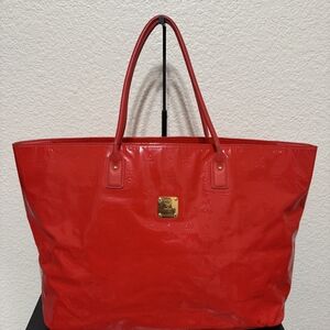 MCM Red Tote Bag with Gold Accents